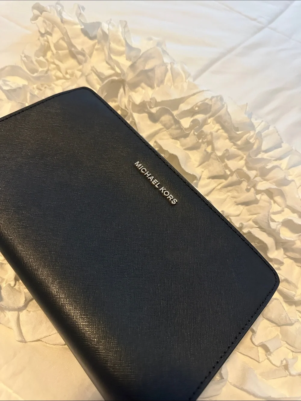 Michael Kors Dark Blue Zip-Around Saffiano Wallet